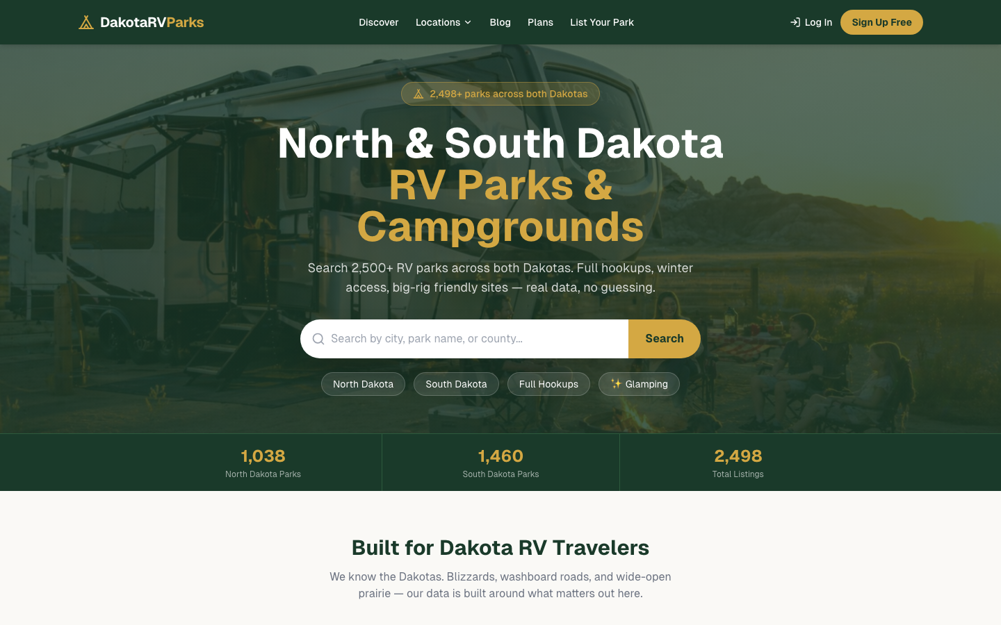 dakotarvparks.com homepage screenshot