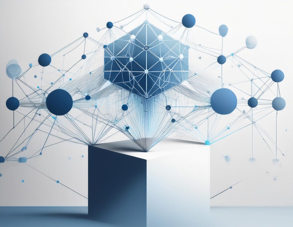 Minimalist abstract cluster representing keyword research strategies for service businesses, featuring interconnected lines on a white background.