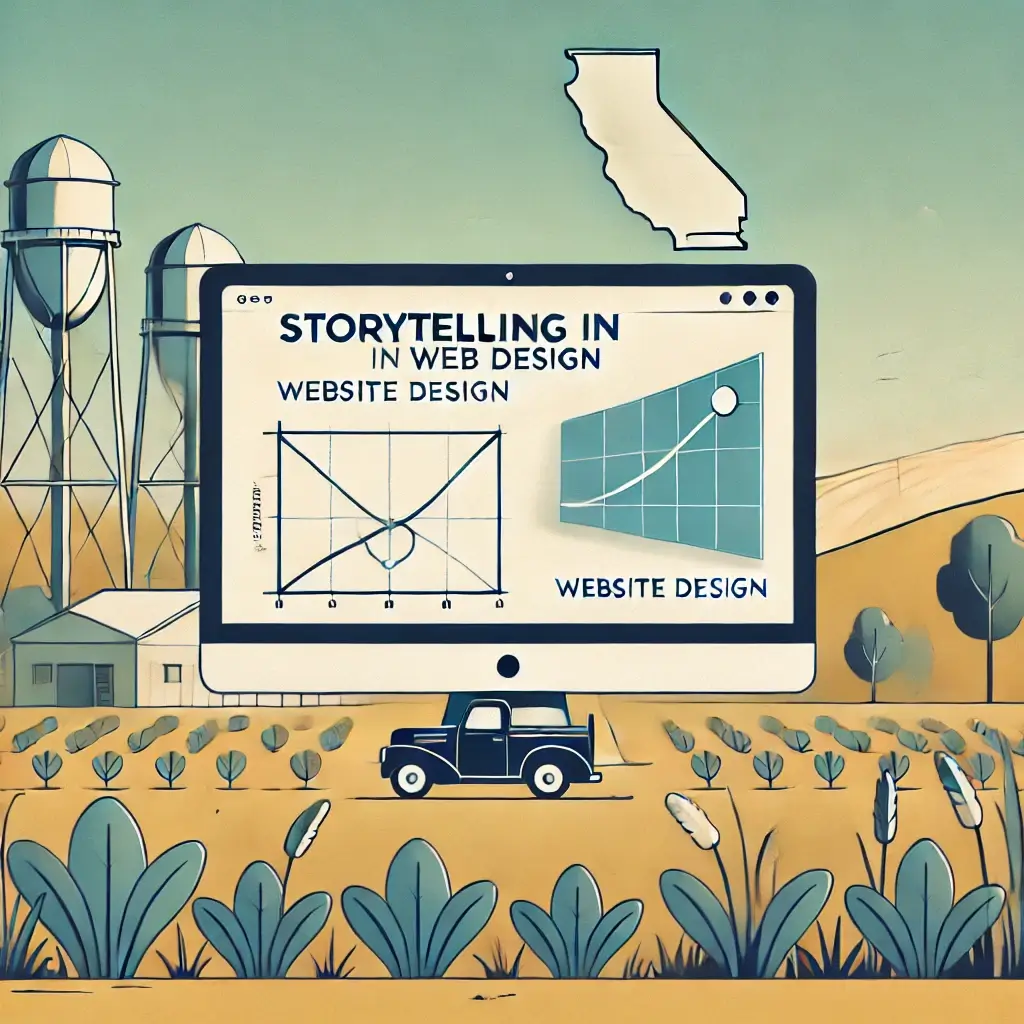 Storytelling in web design for Central Valley businesses, featuring a computer screen with narrative elements.