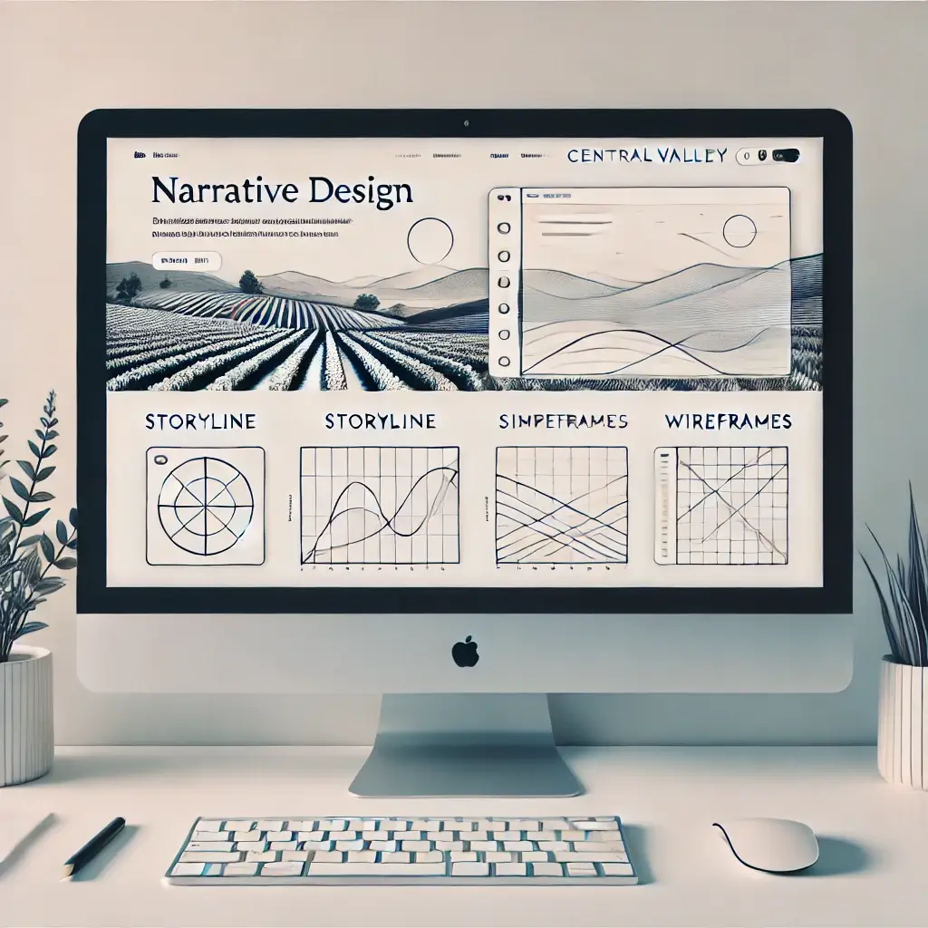 Narrative-driven web design for Central Valley businesses, showing a computer screen with minimal design elements.