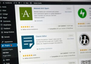 Close-up view of a WordPress dashboard on a computer screen showing website editing tools and content management options.