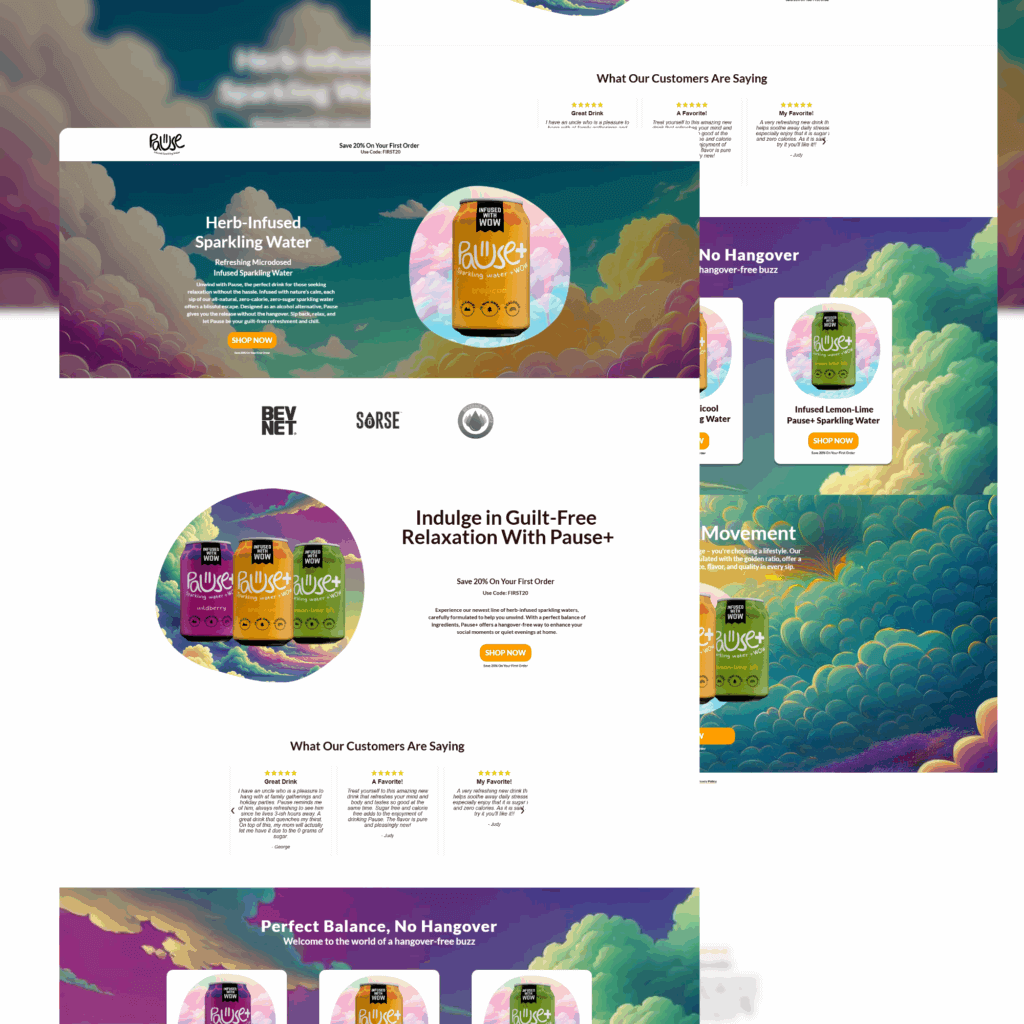 Landing Page Screenshot of Pause Seltzer landing page