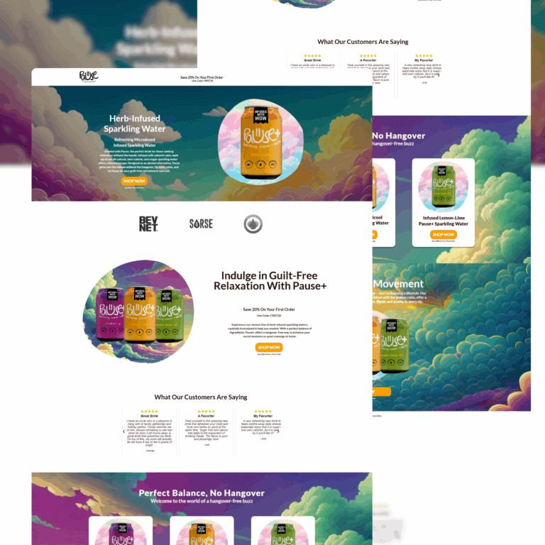 Custom Web Design 7 custom web design Landing Page Screenshot of Pause Seltzer landing page